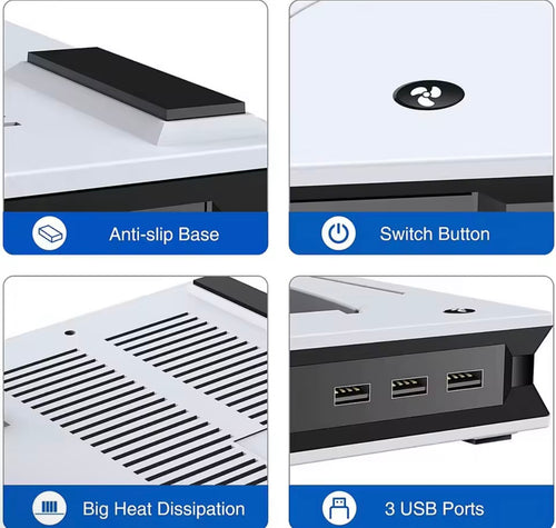 Base Multifuncional com Ventoinha de Refrigeração para PS5 1 GERAÇÃO – Base de Carregamento para 2 Comandos com Luz LED – Acessório Gaming Tudo-em-Um