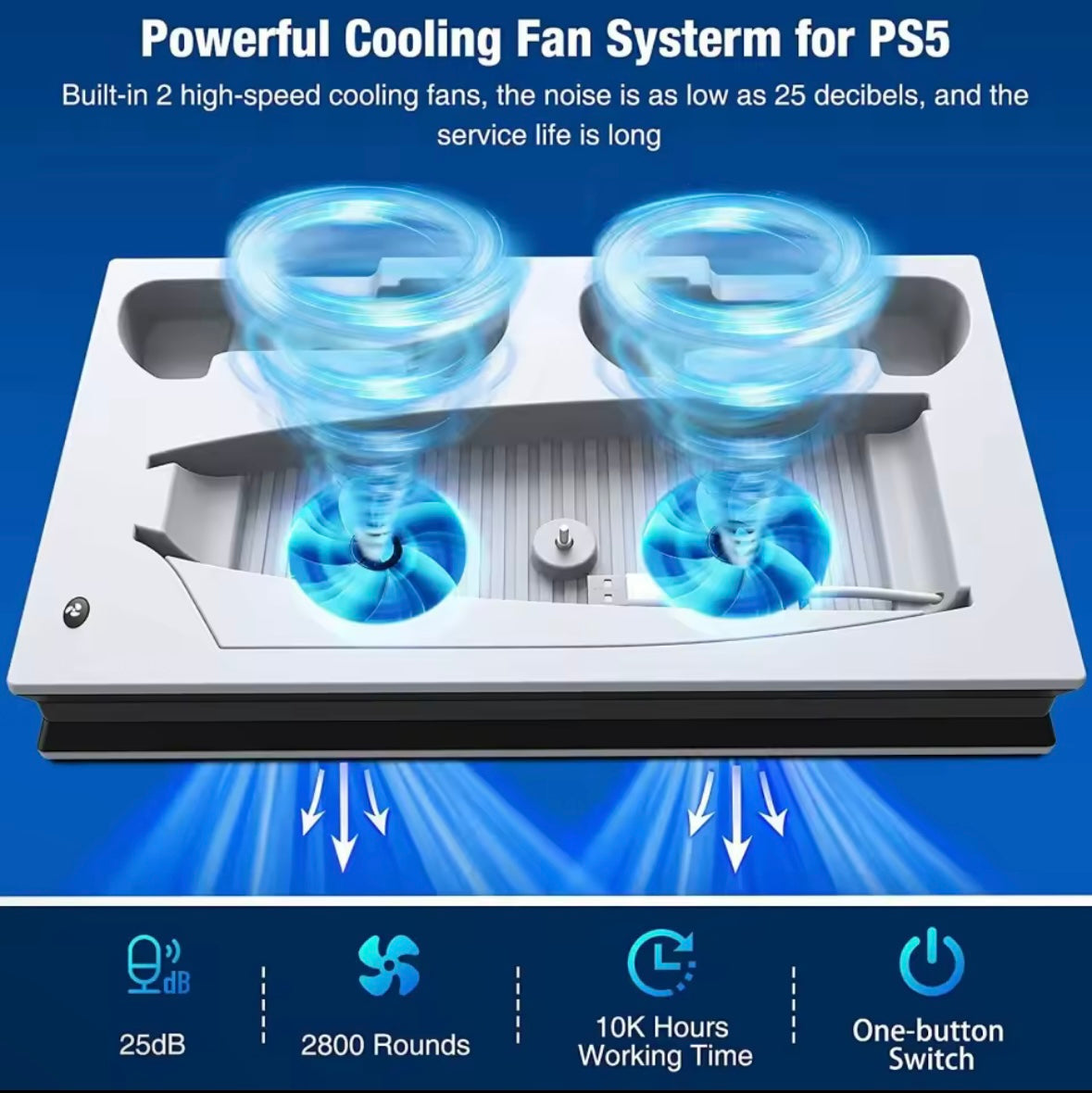 Base Multifuncional com Ventoinha de Refrigeração para PS5 1 GERAÇÃO – Base de Carregamento para 2 Comandos com Luz LED – Acessório Gaming Tudo-em-Um