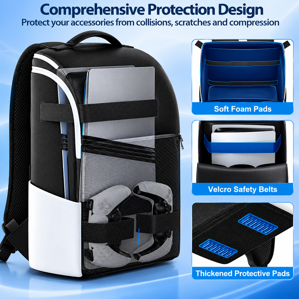 Sac à dos pour console PS5 / PS5 Slim / PS5 Pro – Sac de transport avec protection complète et grande capacité pour 2 manettes